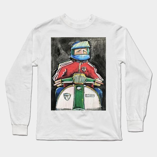 Retro Scooter, Classic Scooter, Scooterist, Scootering, Scooter Rider, Mod Art Long Sleeve T-Shirt by Scooter Portraits